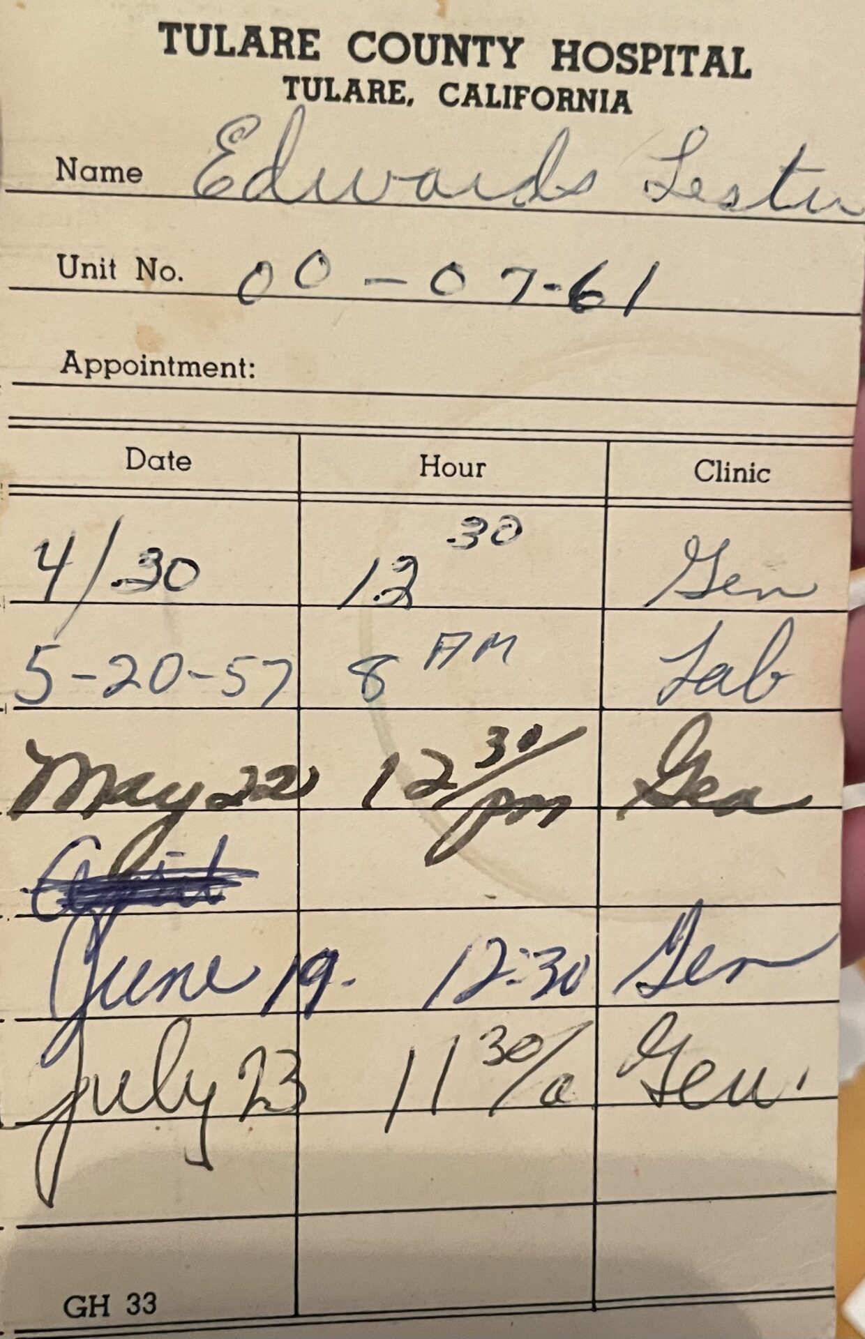 Great grandfather Lester Edwards Hospital records Great grandfather Lester Edwards Hospital records